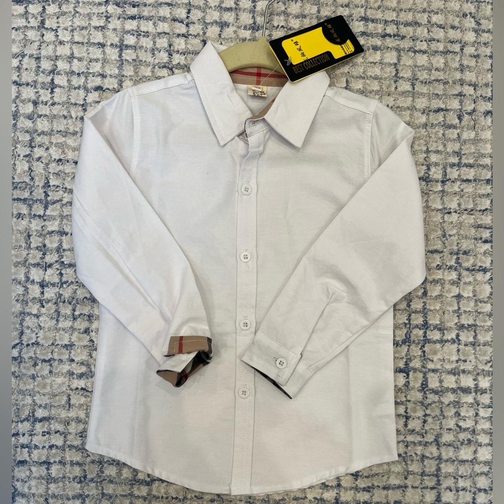 Plaid detail white button down shirt size 3y boys NWT